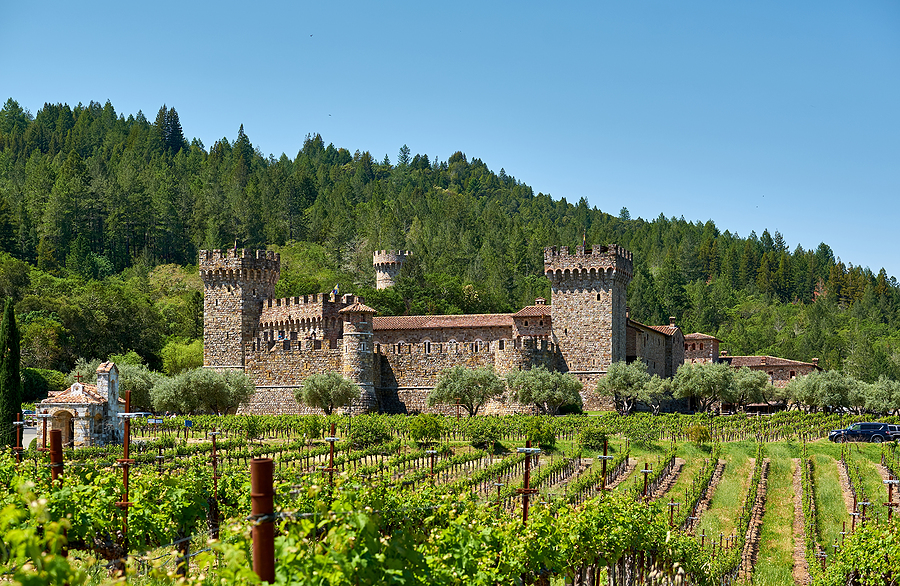 Vineyards with castle in California, USA Napa Sonoma wine tour limo transportation service, San Francisco CA USA